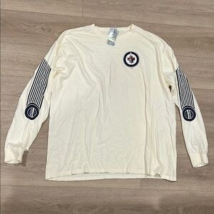 Winnipeg Jets NHL Cream Long Sleeve Tee with Emblem Details